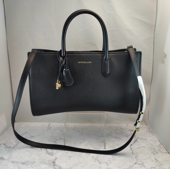 Michael Kors Scarlett Medium East/West Satchel Black Leather Gold HW - Picture 9 of 10